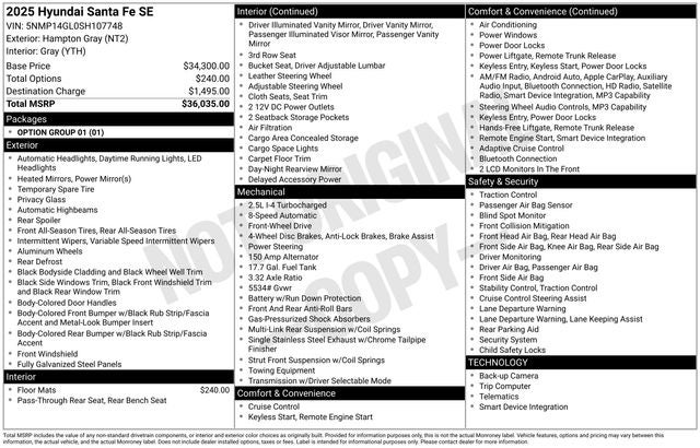 hyundai santa fe 2025 5NMP14GL0SH107748 image hyundai santa fe 2025 5NMP14GL0SH107748 image